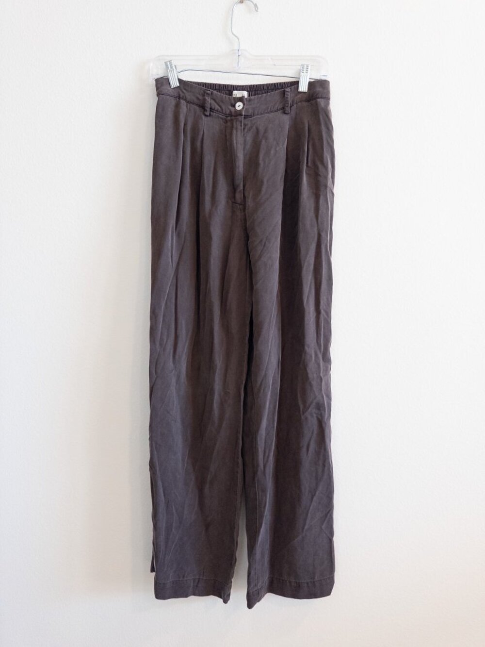 DONNI Twill Pleated Stripe Pants in Brown and White, Size Medium - Picture 4 of 12